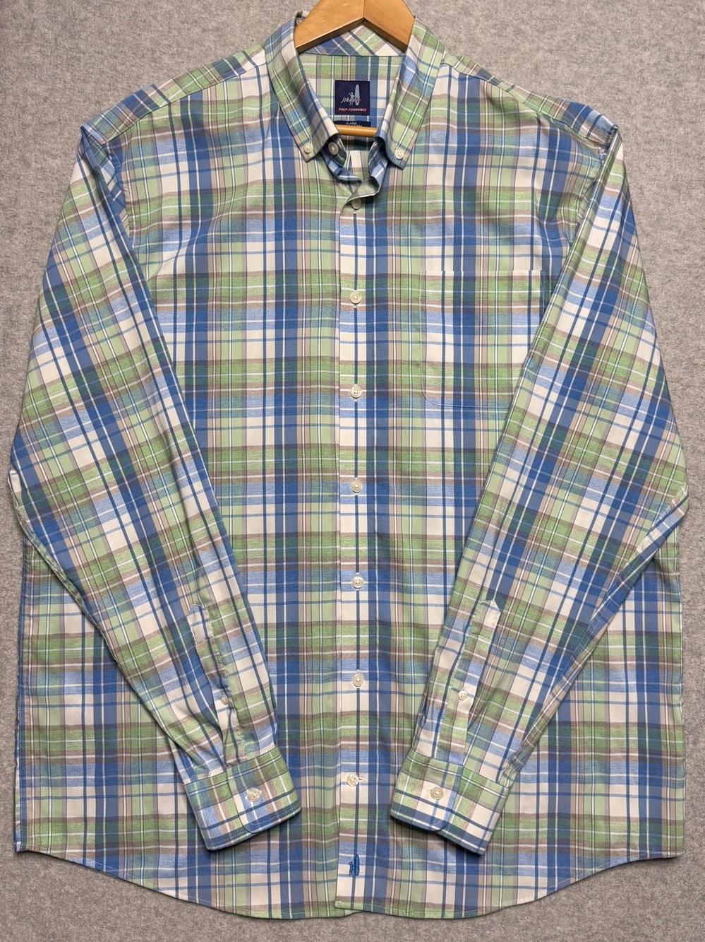 johnnie-O Woody Mens Large Prep-Formance Plaid Bandon Dunes Junior Amateur Shirt